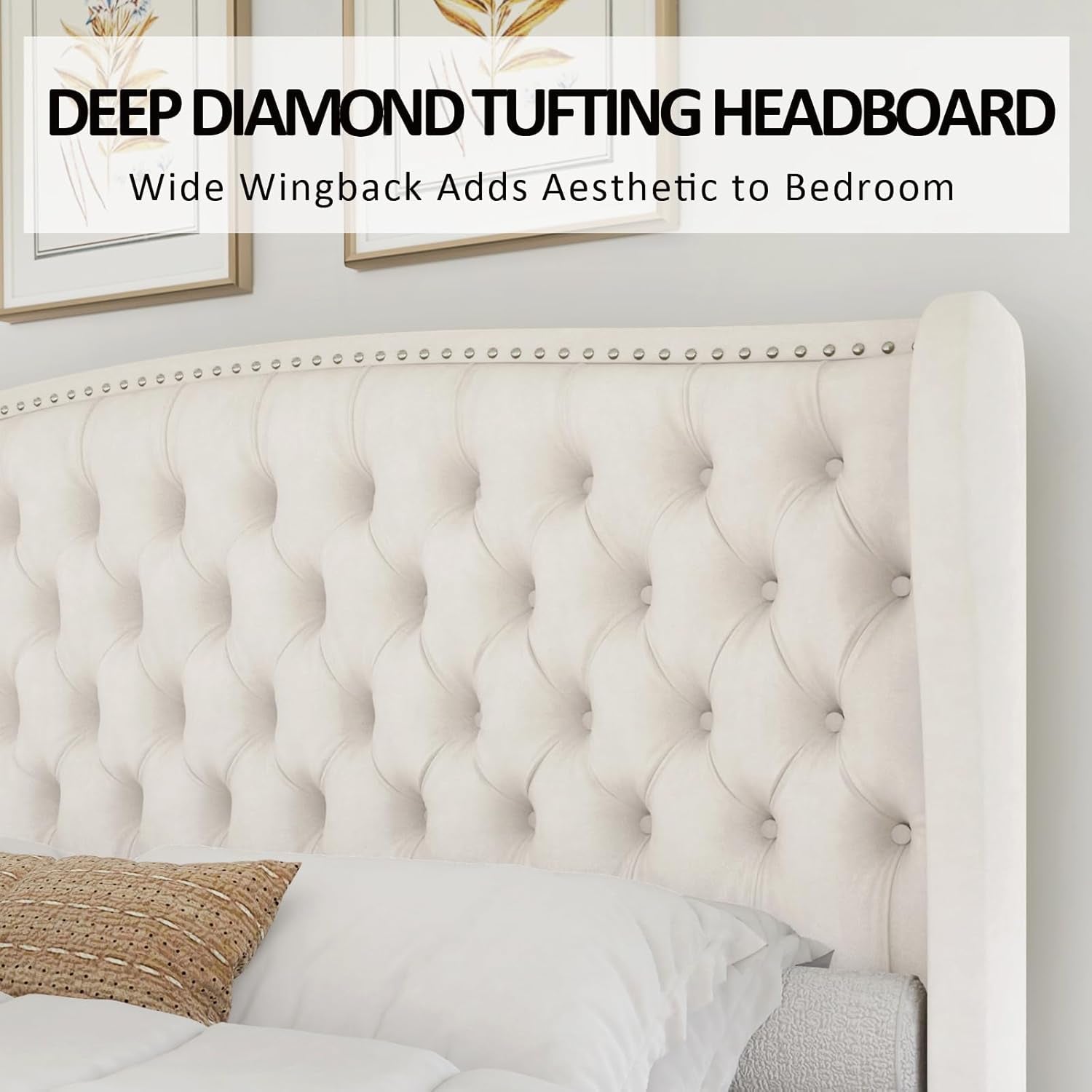 The Vivienne Cream Velvet Bed