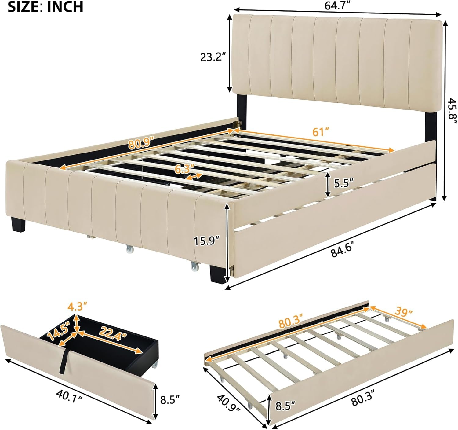The Maren Velvet Trundle Bed