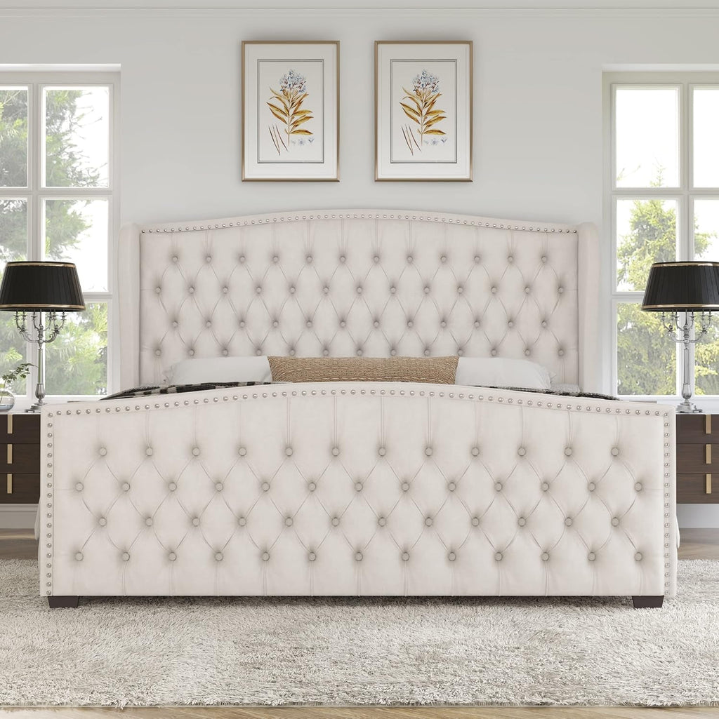 The Vivienne Cream Velvet Bed