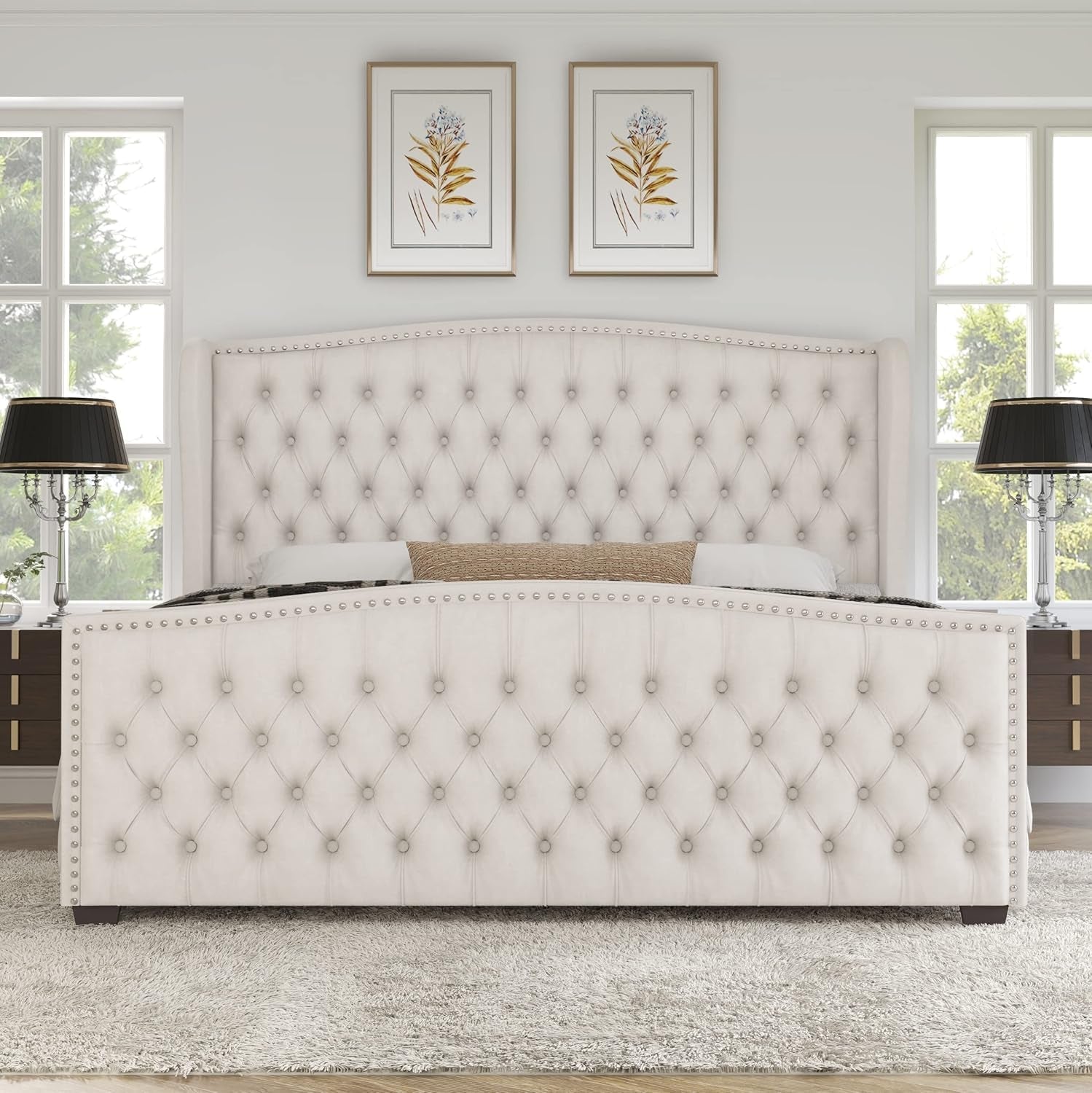 The Vivienne Cream Velvet Bed