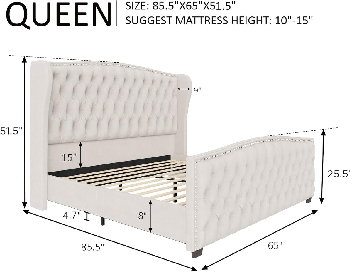 The Vivienne Cream Velvet Bed