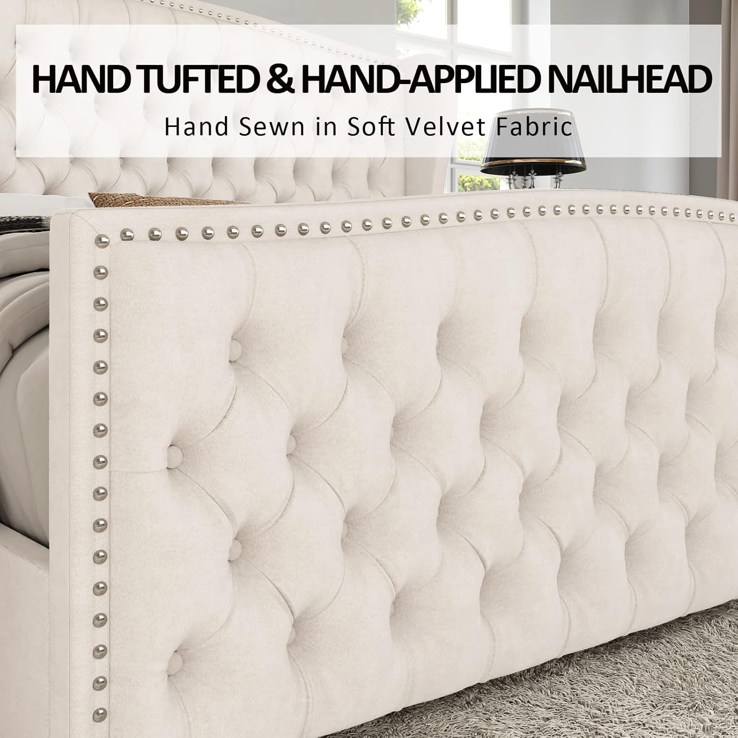 The Vivienne Cream Velvet Bed
