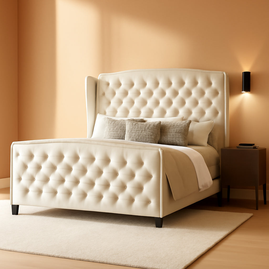 The Vivienne Cream Velvet Bed